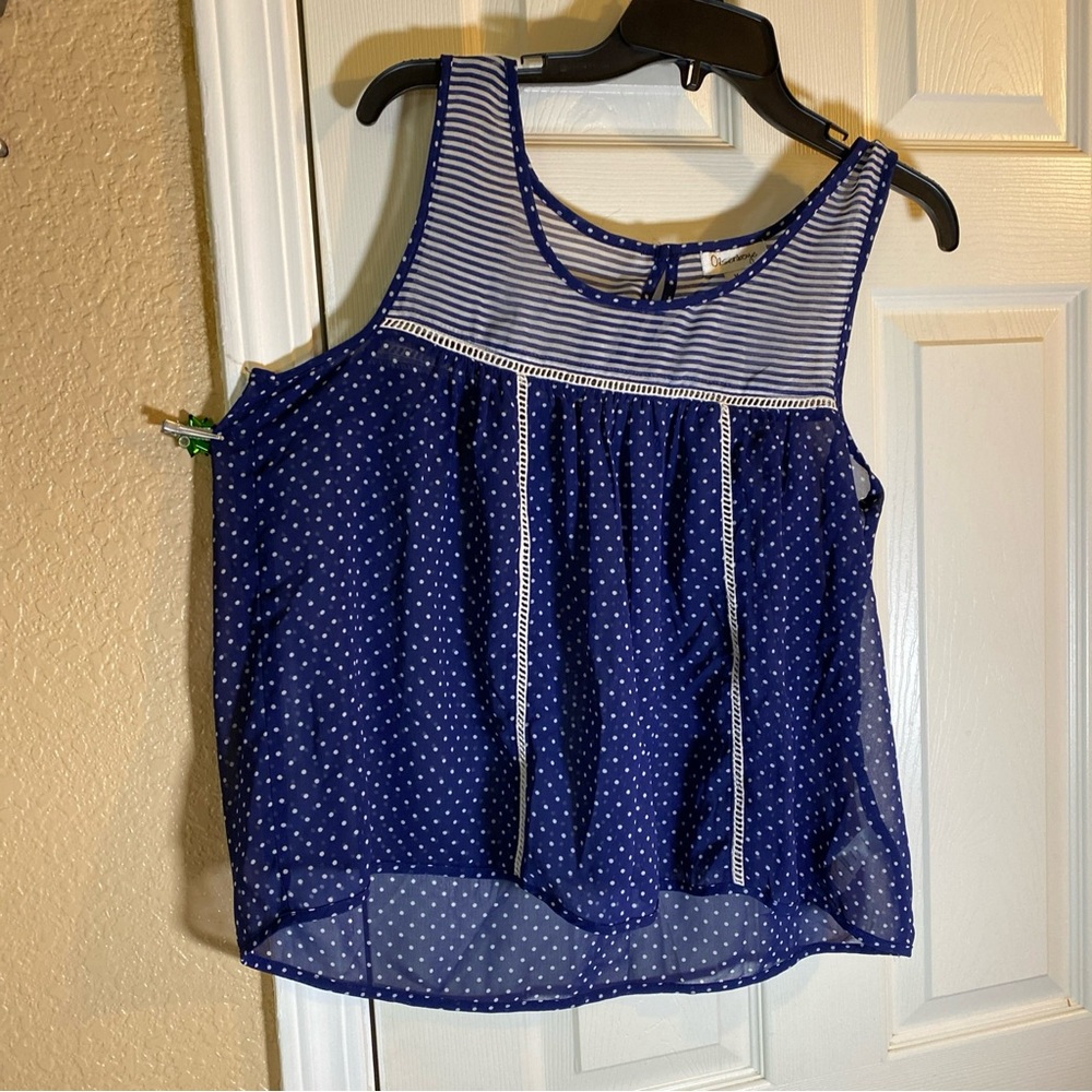 Olsenboye Women MEDIUM Blouse Sleeveless Top Striped Dots Sheer See Through Fun